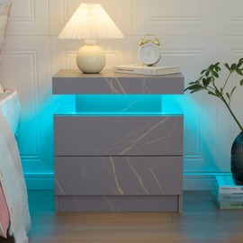 Bingoday Nightstand Set of 2 LED Nightstand with 2 Drawers, Bedside Table with Drawers for Bedroom Furniture, Side Bed Table with LED Light