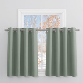 PONY DANCE Green Curtains Eyelet - Short Sunlight Blocking for Kids Room Window Treatment Privacy Protect Nursery Bedroom Drapes Decor, 52 x 36 inch, 2 Panels, Sage Green