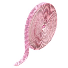 uxcell Cinta Autoadhesiva de Pedrería, 4 Filas, 4 Yardas, Cinta de Pedrería de Cristal Brillante, Pegatina de Diamante de Imitación para Manualidad(Rosa Claro, 0.35" de Ancho)