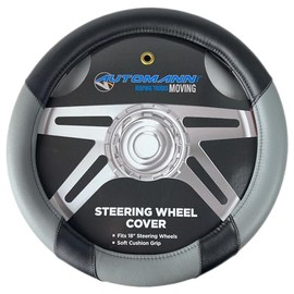 AUTOMANN Premium Vinyl Semi Truck Steering Wheel Cover, 18 inch Diameter, 3 Color Variations: Red/Black, Blue/Black, Gray/Black (Gray and Black)