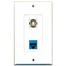 RiteAV 1 Port Cat6 Ethernet Blue 1 Port USB B-B Wall Plate OVERSIZED Jumbo MIDI