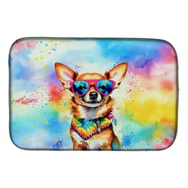 Caroline's Treasures DAC2489DDM Chihuahua Hippie Dawg Dish Drying Mat Absorbent Dish Drying Mat Pad for Kitchen Counter Dish Drainer Mat for Countertop, 14 x 21", Multicolor