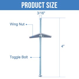 HROMIGRY 3/16"x4" Toggle Bolts (60 Pcs) 3/16 inch Wall Anchors for Drywall Heavy Duty, Butterfly Anchor Bolt for Hollow Wall, Sheetrock, Ceiling