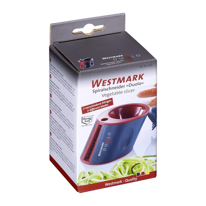 Westmark Gemüse-Spiralschneider Hand, mit 2 Schneidkegeln und Restehalter, Rostfreier Edelstahl/Kunststoff,
