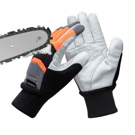 YARDMARIS Chainsaw Gloves, 1 Pair Anti-Cut Safety Leather Work Gloves, 12-Layer Chainsaw Protection on Left Hand Back - X-Large