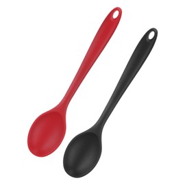 M METERXITY 2-Pack Silicone Spoons for Cooking, 10.6" Mixing Nonstick Slotted and Solid Serving Spoons Heat Resistant Utensils Spoon for Kitchen/Cooking/Baking/Stirring Mixing Tool [Red/Black]