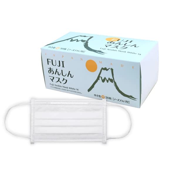 Ci Fuji Anshin Mask, Snow Color, White, M Size, Nose Flap, 1 Box (50 Pieces)