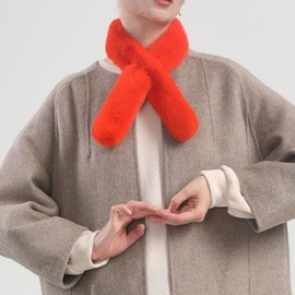 Lala 라라 퍼 목도리 쁘띠-오렌지 (라라 캔버스백 증정) (LALAF188) Lala Fur Scarf Petit-Orange (Free Lala Canvas Bag) (LALAF188)