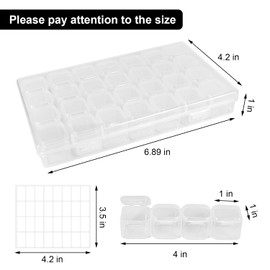 GCYQOOD Diamond Painting Bead Storage Containers, Diamond Art Accessories，1 Pack 28 Grids with White Labels， Rectangle Clear Craft Supply Case (1)