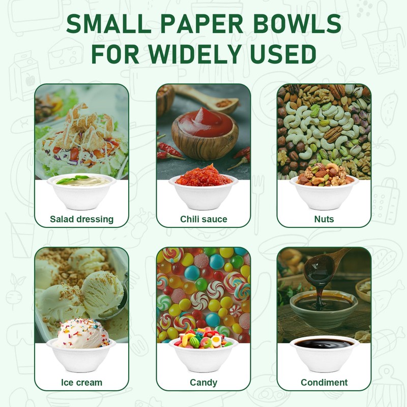 Bionutrio 6 oz Paper Bowls Compostable, 200 Pack Small Disposable