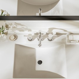 Phiestina Widespread 3 Hole Bathroom Sink Faucet, 8 Inch Chrome Finish, Modern Vanity Faucet with Metal Pop Up Drain, WF015-1-C