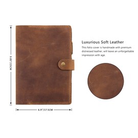 Leather Cover for 6"x9" Steno Notebook, Leather Folio Cover Compatible with 6x9 Spiral Steno Pads, A5 Notebook Organizer with Pen Loop - Brown