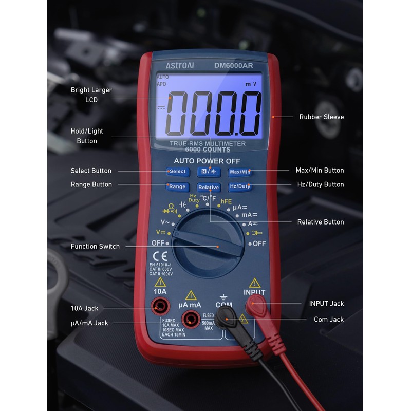 AstroAI Digital Multimeter, 6000 Counts TRMS, Auto Ranging and Manual,