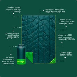 Rumpl Backcountry Puffy Blanket - Packing Comfort Into Uncomfortable Places, 100% Recycled Polyester Insulation, Lightweight, Packable, Water Resistant, 52" x 75", Sea Moss