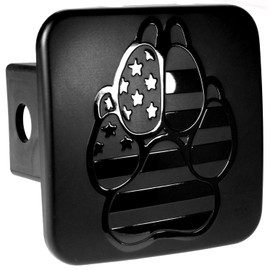 eVerHitch USA Flag Dog Paw K9 Unit Tube Plug Hitch Cover (Black, Fits 2" Receiver)