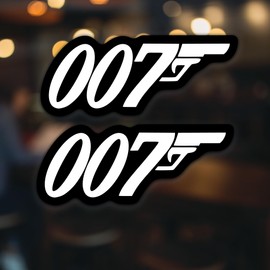 James Bond 007 Vinyl Decals Stickers (2 Pack) | 5.5" White on Black | for Cars, Trucks, Laptops, Windows & More | KCD3278