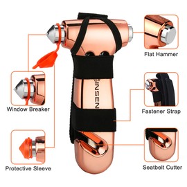 SINSEN Car Window Breaker Seatbelt Cutter, Emergency Tool, Safaty Hammer to Break Glass, Escape Kit for Women, 3-in-1, Neon Purple
