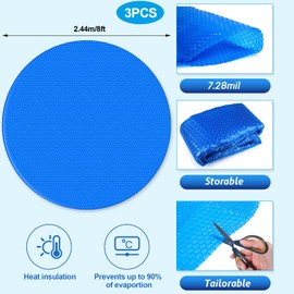 Wesiti 3 Pcs Solar Pool Covers Blankets Above Ground Inground Pool Solar Covers Heavy Duty Heater Warmers for Swimming Pools Hot Tubs Spa(8 ft in Diameter,Round)