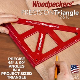 Woodpeckers Woodworking Triangle, 12 Inch, Aluminum Precision Carpenter Square Ruler Tool, Laser Engraved Scales, Removeable Shoulder, Made in USA