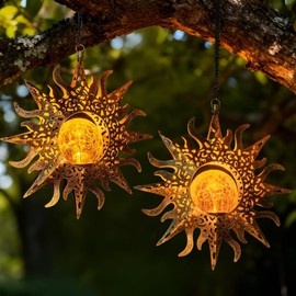 Amugmilk - 2 unidades de faroles colgantes para decoración de jardín al aire libre, resistentes al agua, luces solares de metal, regalos...