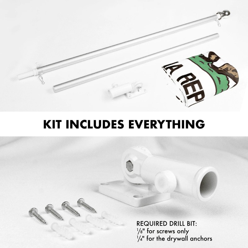 G128 5 Feet Tangle Free Spinning Flagpole (Silver) California Flag