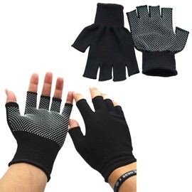 KkaFFe Fingerless Gloves, Men and Women Half-Finger Slip Breathable Lightweight Work Gloves for Construction Nylon Fitness Cycling Motorcycle Gloves (5 Half Finger2 pair)