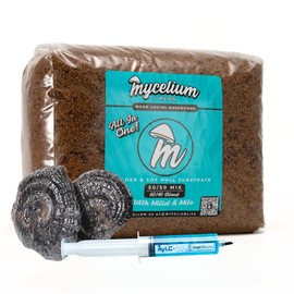 Mycelium's Black Reishi Gourmet Mushroom Kit | 5LBS Alder & Soy Hull Blend with Mycelium Plus Grains Combo | Sterile & Nutrient-Rich for Home Growers | Includes 20ML Liquid Culture Syringe