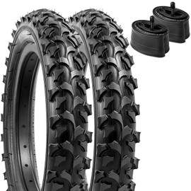 YUNSCM 2-PCS 18" Mountain Bike Tires 18x1.95/53-355 and 18" Heavy Duty Bike Tubes Schrader Valve Compatible with Mountain/Off Road Bike 18 x 1.95 Kid Bicycle Tires and Tubes (Y-1221)