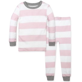 Burt's Bees Baby baby girls Pajamas, Tee and Pant 2-piece Pj Set, 100% Organic Cotton Pajama Set, Blossom Rugby Stripe, 18 Months US