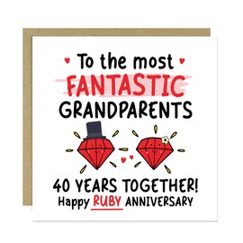 RED OCEAN Ruby Anniversary Card for Grandparents 40 Years Together Happy 40th Wedding Anniversary Cards for Nanny Grandad Grandma Square Card With Envelope