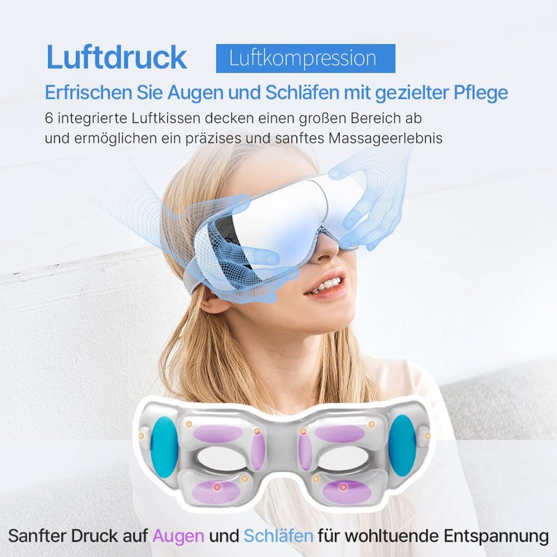HubiCare Augenmassagegerät Pro mit Wärme & Kühlung, 3D Airbag Vibration,