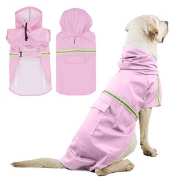 PETCUTE Dog Raincoat, Windproof, Waterproof Dog Raincoat with Reflective Stripes, Adjustable Dog Rain Jacket with Hood and Collar Hole for Small, Medium and Large Dogs