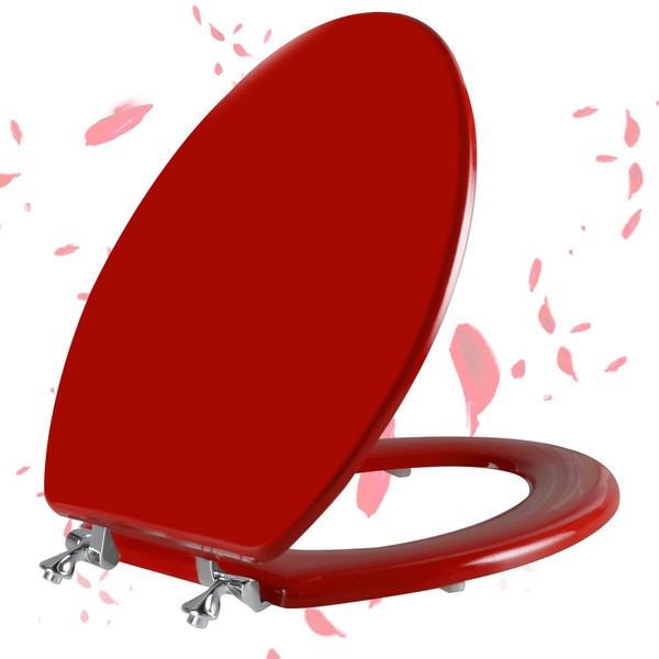 Red Elongated Toilet Seat Natural Wood Toilet Seat with Zinc