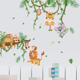 Wall Stickers Animals Cute Jungle Animals Tiger Elephant Lion Giraffe Monkey Fox Zebra Zebra Forest Tree Wall Decal Decor Stylish Art Removable Room Decoration Waterproof Wallpaper Sticker Boys Kids