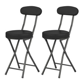 fusehome Cushioned Padded Folding Stool, Tall Portable Folding Bar Stool with Backrest, Collapsible Roud Foldable Chair for Kitchen Island, Shop Cafe, Camping, Fishing (Black, 2 Pack)