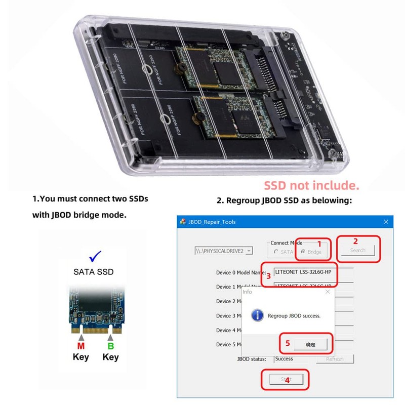 cablecc Dual NGFF B+M-Key M.2 SSD Card JBOD Raid0 Span