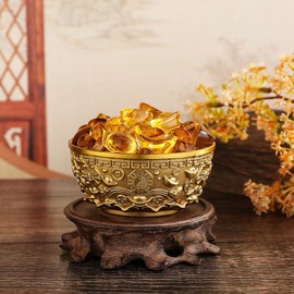 Yardwe Golddekor Buddha Sacrifice Bowl Holy Water Bowl Ritual Incense Bowl Decorative Brass Bowl Yoga Meditation Bowl for Tibetan Buddhist Altar Accessories 8 cm Golden