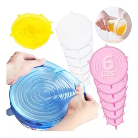 Universo en Linea Tapas Extensible De Silicona Flexible Hermética Set 6pz Color Azul Redondo