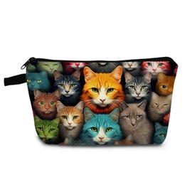 YULUENZE Colorful Cat Face Makeup Bag Cute Small Organizer Bag with Zipper Colorful Cat Face Cosmetic Bag Aesthetic Birthday Present for Women Sisters Friends -2