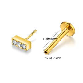 KaseStyle G23 Titanium Threadless Push-in Labret Lip Monroe Tragus Earrings Clear CZ Push Back Stud Helix Piercing Jewerly for Men Women (B,10mm 16G Gold)