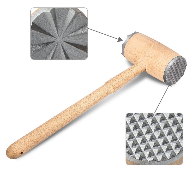 Meat Tenderizer Two Sides Meat Mallet with Wood Handle Heavy