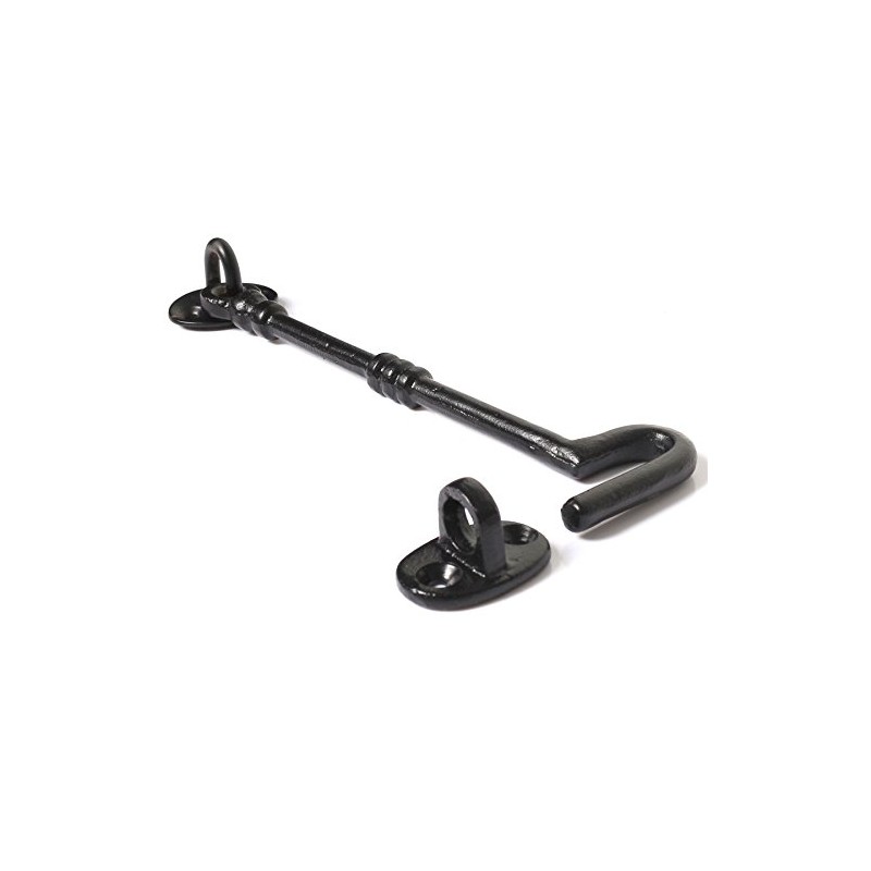 8"/200mm Extra Long Black Cabin Hook and Eye - Shed/Gate/Door