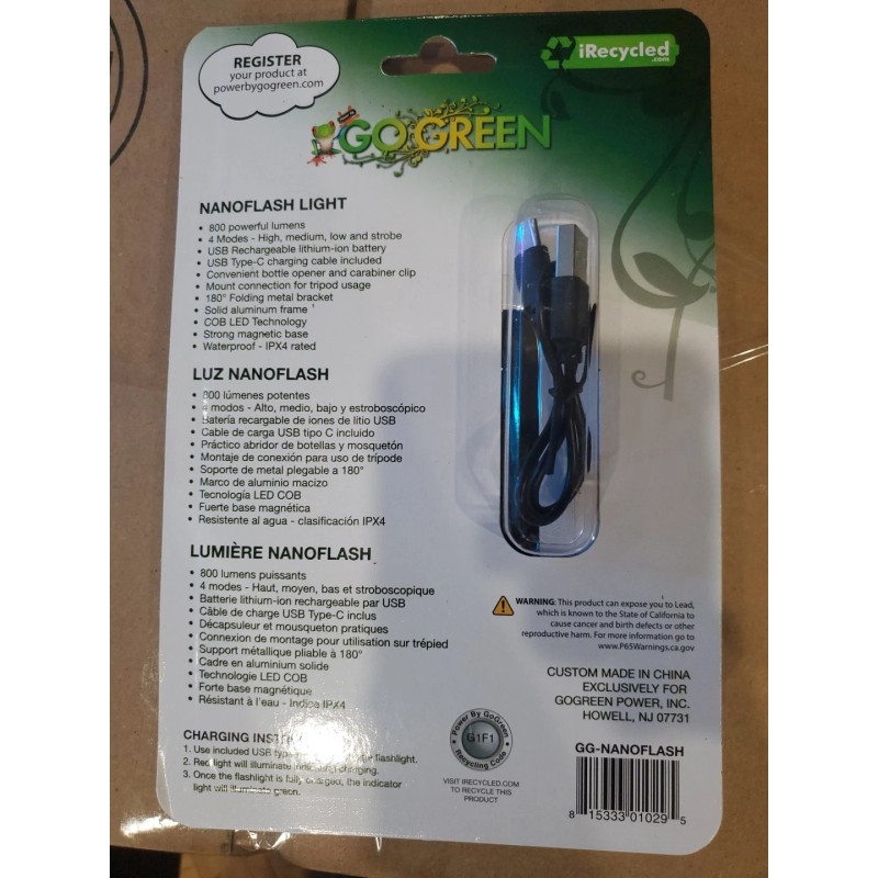 Flash GO GREEN "Nano Flash" Rechargeable Flashlight (GGNANOFLASH)