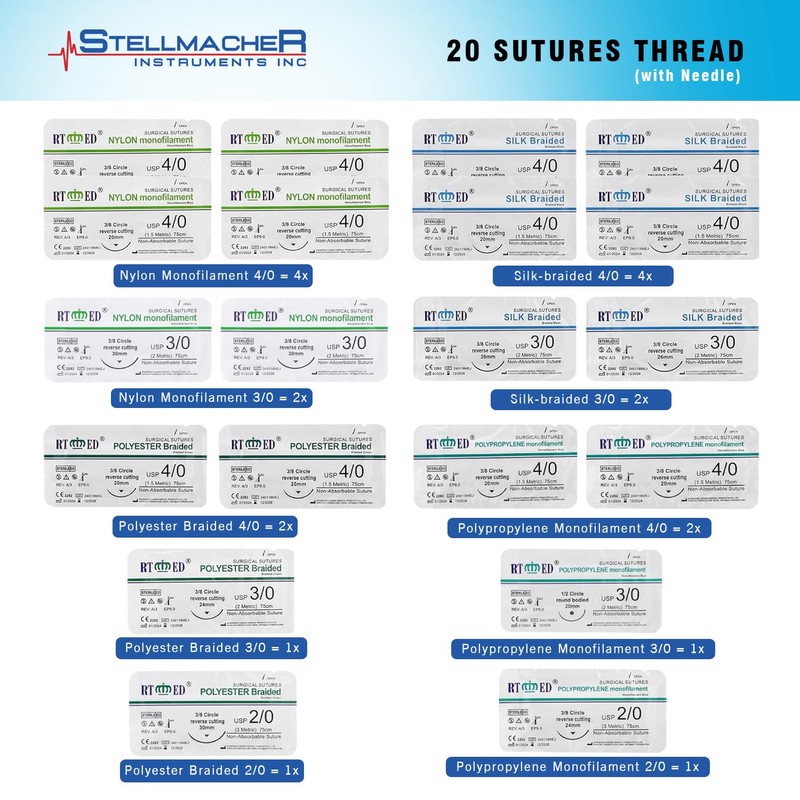 STELLMACHER 38 Pcs Suture Practice Kit Complete Kit for Medical
