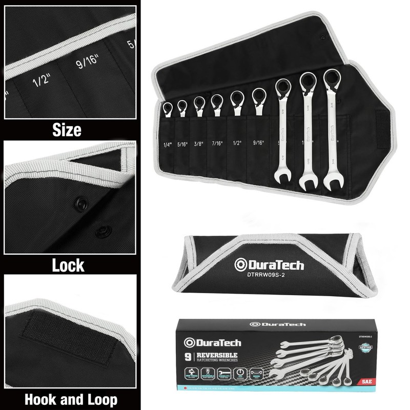 DURATECH Reversible Ratcheting Combination Wrench Set, SAE, 9-Piece, Open end