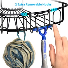 Orimade Corner Shower Caddy Stainless Steel with Hooks Wall Mounted Bathroom Shelf Storage Organizer Adhesive No Drilling 2 Pack, Black