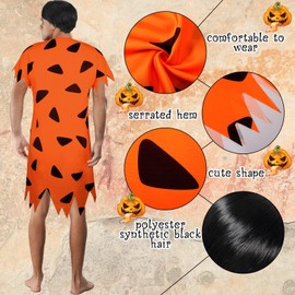 Toulite 3 Pcs Men's Caveman Costume Adult Cavemen Dress up Include Tunic Wig Tie for Carnival Mardi Gras World Book Day
