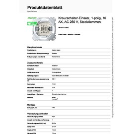 Merten MEG3117-0000 Crossover Switch Insert 1-Pin / 10 AX / 250 V AC/Plug-In Terminals