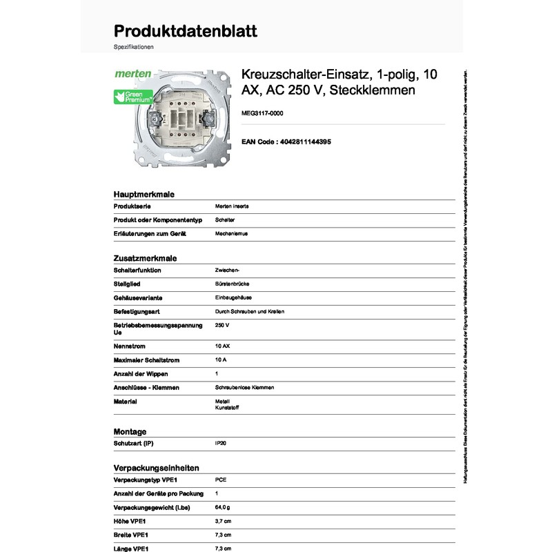 Merten MEG3117-0000 Crossover Switch Insert 1-Pin / 10 AX /