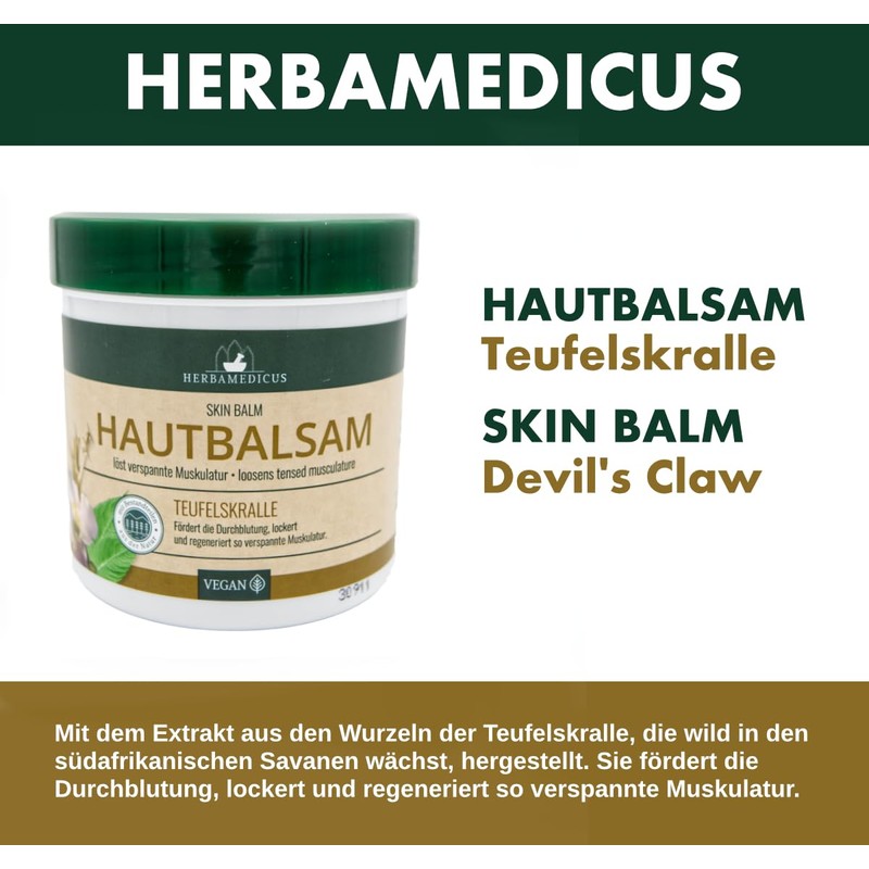 HERBAMEDICUS Devil's Claw Skin Balm, Loosens and Regenerates Muscles and